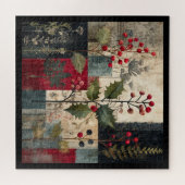 Puzzle Un Patchwork Rustique d'Hiver aux Baies de Houx (Horizontal)
