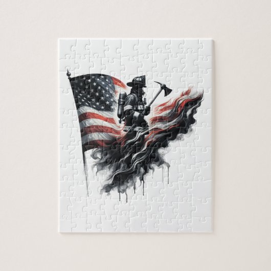 Puzzle Un pompier américain.Drapeau des Etats-Unis. (Vertical)