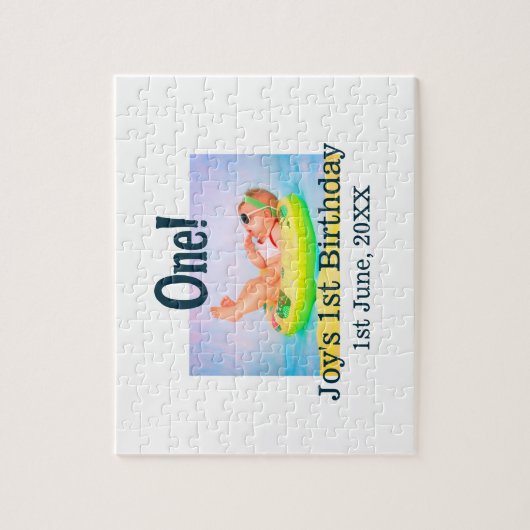Puzzle Un premier anniversaire photo moderne ajouter nom (Vertical)