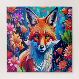 Puzzle Un renard et des fleurs