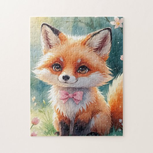 Puzzle Un renard mignon et un arc rose (Vertical)