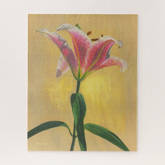 Puzzle Un rose Lily Acrylique Peinture Arrière - plan Or (Vertical)
