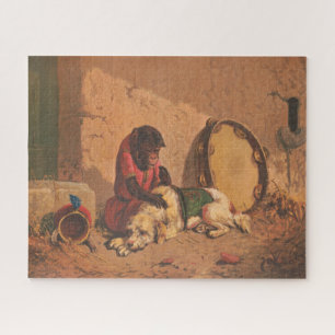 Puzzle Un Singe Et Un Chien Avec Un Grand Tambourin