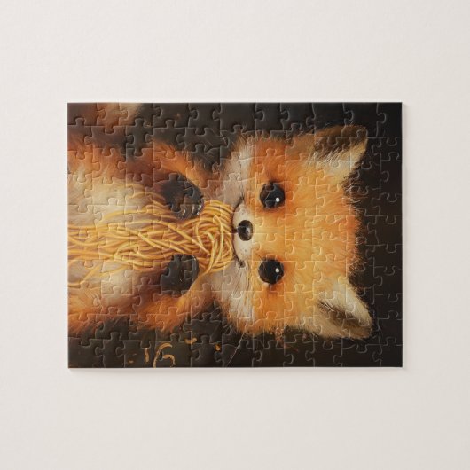 Puzzle Un super mignon bébé renard rouge mangeant spaghet (Horizontal)