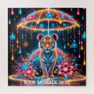 Puzzle Un tigre de fantaisie magique sous un parapluie