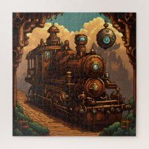 Un train steampunk en pixel art