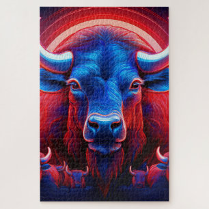 Puzzle Un Troupeau De Buffle Rouge Blanc Et Bleu