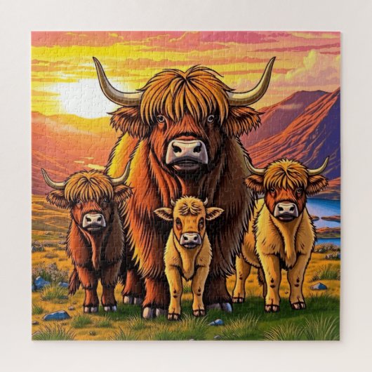 Puzzle Une adorable famille de vache des Highlands. (Vertical)
