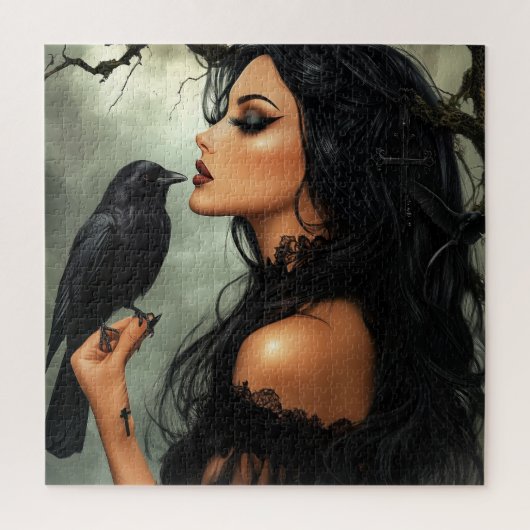 Puzzle Une belle femme gothique avec corbeau (Vertical)