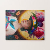 Puzzle Une dame avec un casquette solaire à fleurs (Horizontal)