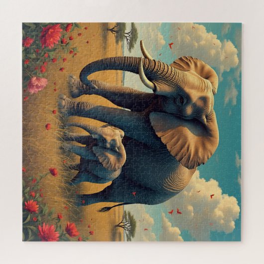 Puzzle Une douce maman sentimentale et un éléphant de béb (Horizontal)