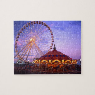 Puzzle Une grande roue et un carrousel au Navy Pier à