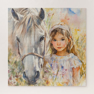 Puzzle Une petite fille avec un cheval
