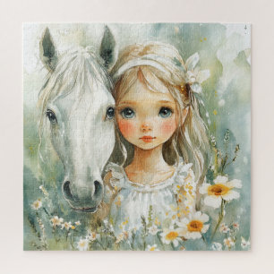 Puzzle Une petite fille avec un cheval