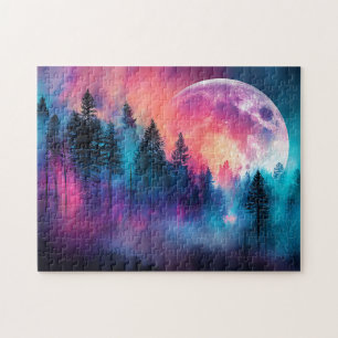 Puzzle Une Pleine lune vive se lève au-dessus d'une forêt