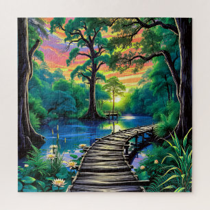 Puzzle Une promenade en bois sinueuse