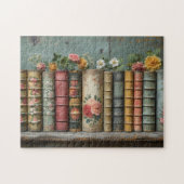 Puzzle Une rangée d'anciens livres aux fleurs embellies (Horizontal)