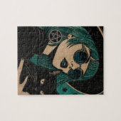 Puzzle Une sorcière avec son chat noir Gravure sur bois (Horizontal)