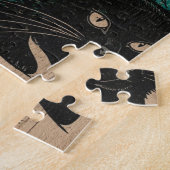 Puzzle Une sorcière avec son chat noir Gravure sur bois (Côté)