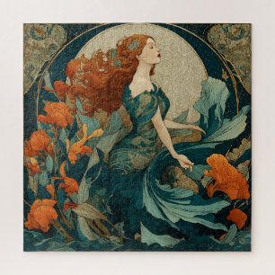 Puzzle Une superbe sirène Art Nouveau aux cheveux roux