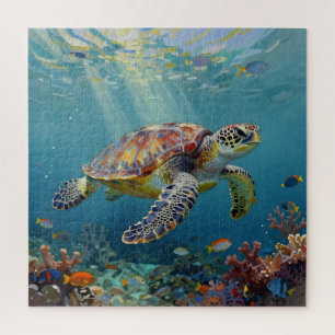 Puzzle Une teinte de sarcelle sur le thème de la tortue m