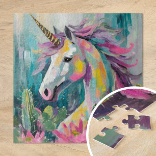 Puzzle Unicorne Abstraite lunatique et succulents