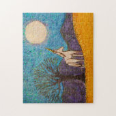 Puzzle Unicorne avec un chêne regardant la lune (Vertical)