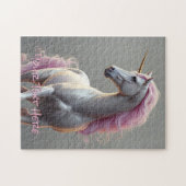 Puzzle Unicorne blanche personnalisée avec Mane rose (Horizontal)