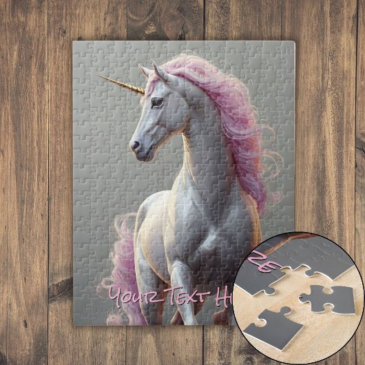 Puzzle Unicorne blanche personnalisée avec Mane rose