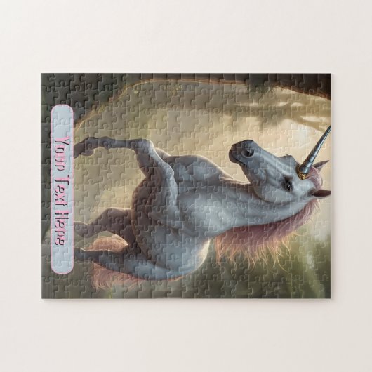 Puzzle Unicorne blanche personnalisée en forêt (Horizontal)