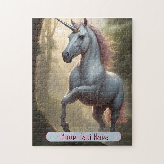 Puzzle Unicorne blanche personnalisée en forêt (Vertical)