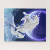 Puzzle Unicorne blanche qui s'élève vers la lune (Horizontal)