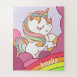 Puzzle Unicorne colorée et Rainbow Art Nom de la fille<br><div class="desc">Adorable licorne et arc-en-ciel art personnalisé scie pour les enfants.</div>