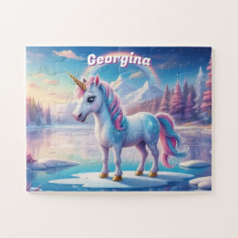 Puzzle Unicorne douce sur le lac gelé