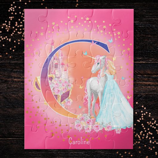 Puzzle Unicorne et princesse avec la lettre du château C 
