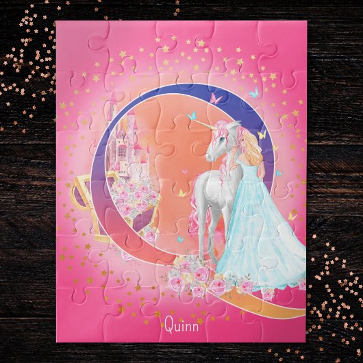Puzzle Unicorne et princesse avec la lettre du château Q