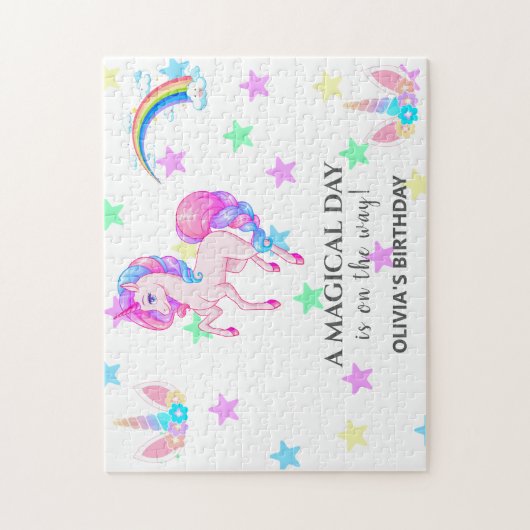 Puzzle Unicorne modifiable fête d'anniversaire (Vertical)