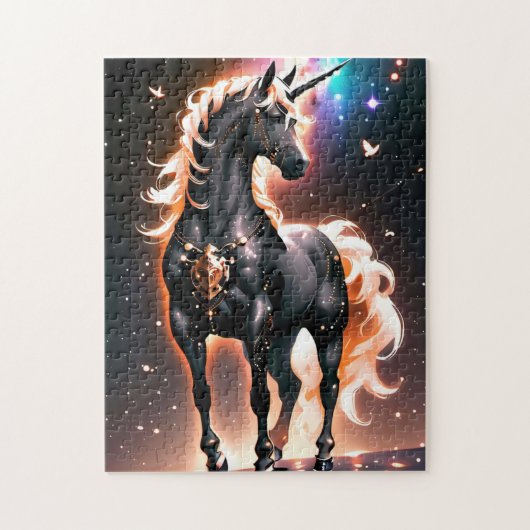 Puzzle Unicorne noire brillante enchantée (Vertical)