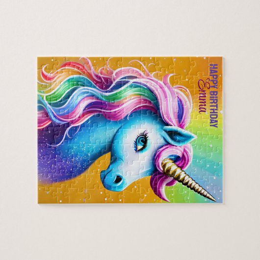 Puzzle Unicorne Personnalisée Joyeux Anniversaire avec no (Horizontal)