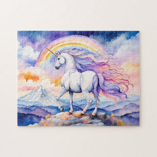 Puzzle Unicorne Sous Des Nuages Arc-En-Ciel Pastel Doux