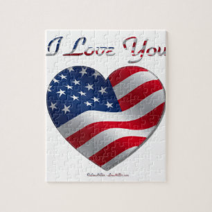 Puzzle USA Flag Heart Je t'aime