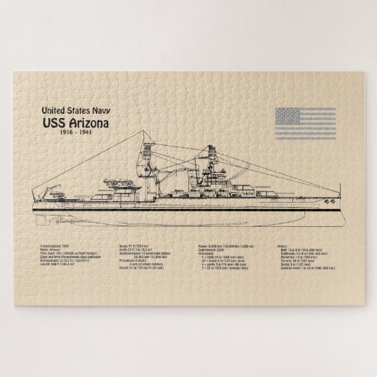 Puzzle USS Arizona - Plan directeur des navires SD (Horizontal)
