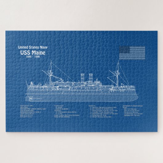 Puzzle USS Maine - Plan de plan des navires ABD (Horizontal)