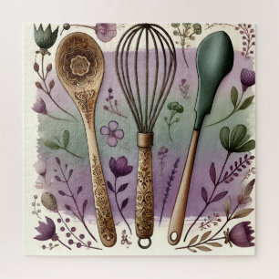 Puzzle Ustensiles de cuisine floraux vintage Art Cottagec
