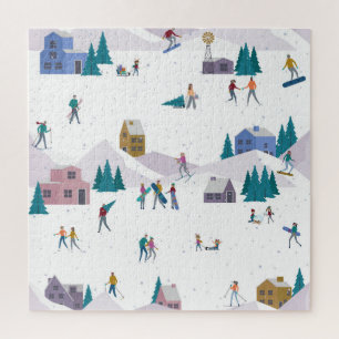 Puzzle Vacances des Alpes d'hiver : les gens actifs sans