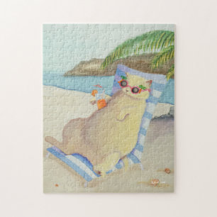 Puzzle Vacances Plage Chat Sous Palmier