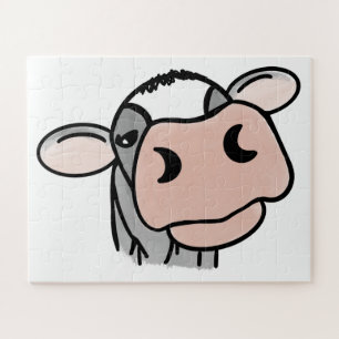 Puzzle vache de dessin animé noir blanc rose baiser gris