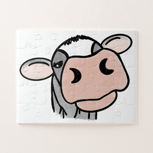 Puzzle vache de dessin animé noir blanc rose baiser gris (Horizontal)