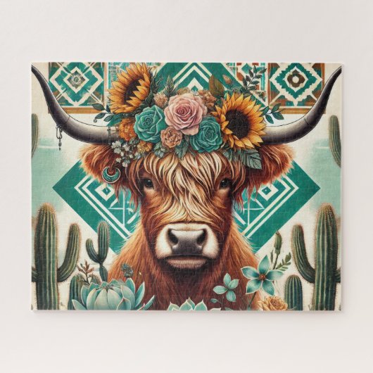 Puzzle Vache des Highlands Boho Western (Horizontal)