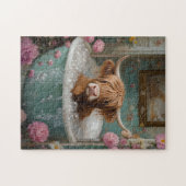 Puzzle Vache des Highlands dans une baignoire florale (Horizontal)